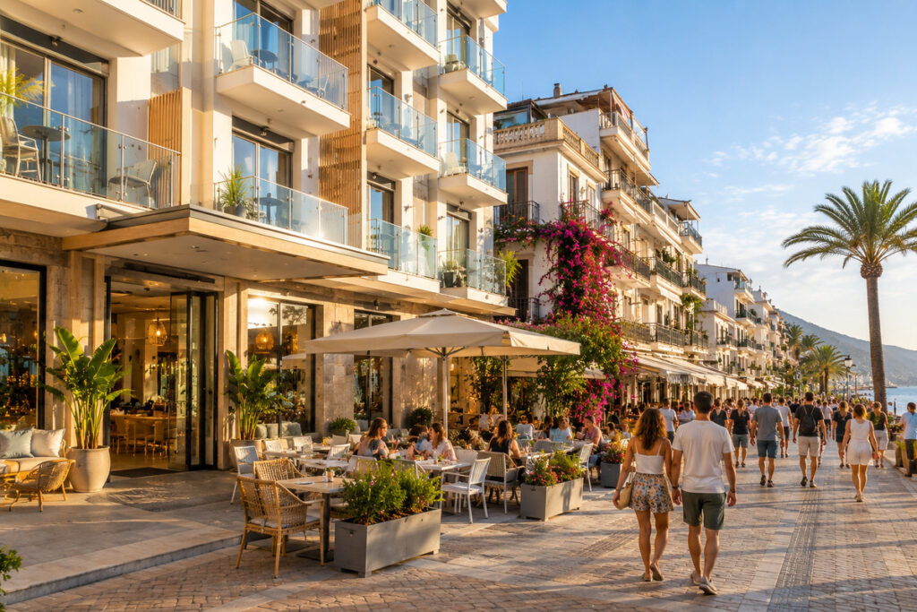 Ξενοδοχείο σε τουριστική περιοχή με εστιατόρια και νυχτερινή ζωή